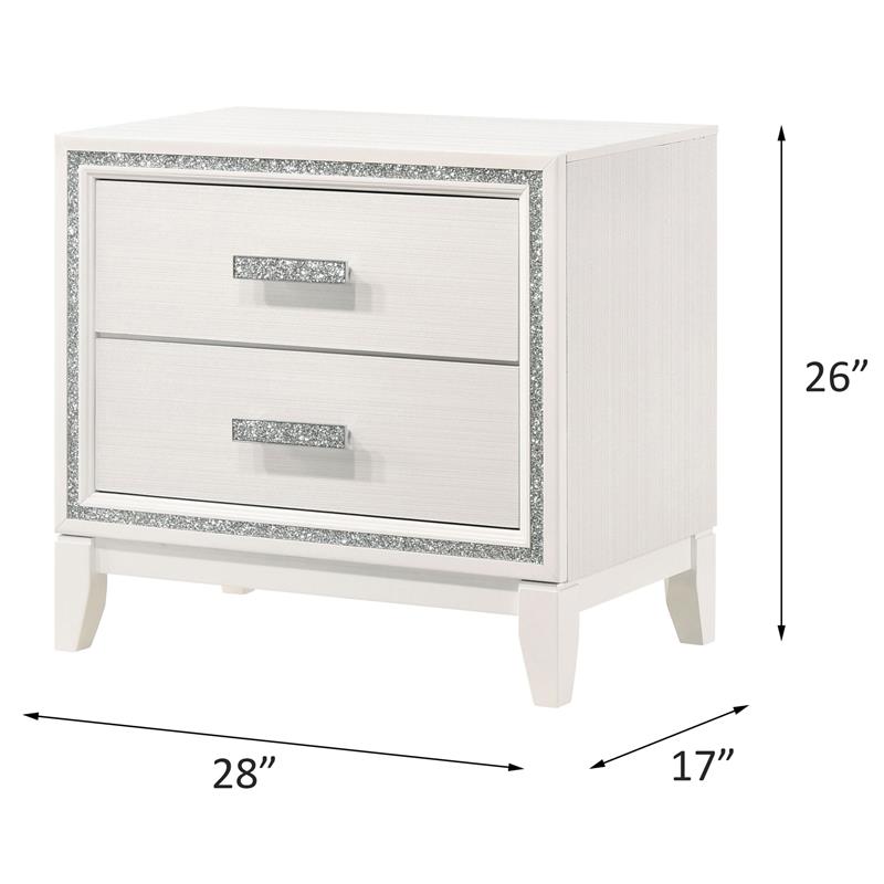 Pemberly Row Wood Rectangular 2-Drawer Nightstand with Silver Trim in White