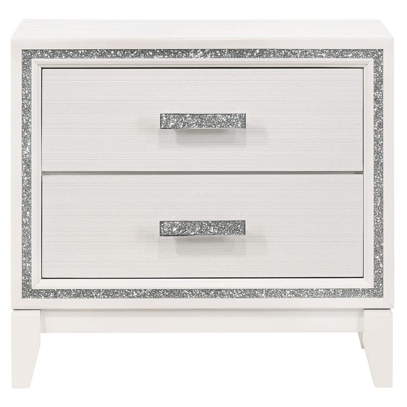 Pemberly Row Wood Rectangular 2-Drawer Nightstand with Silver Trim in White