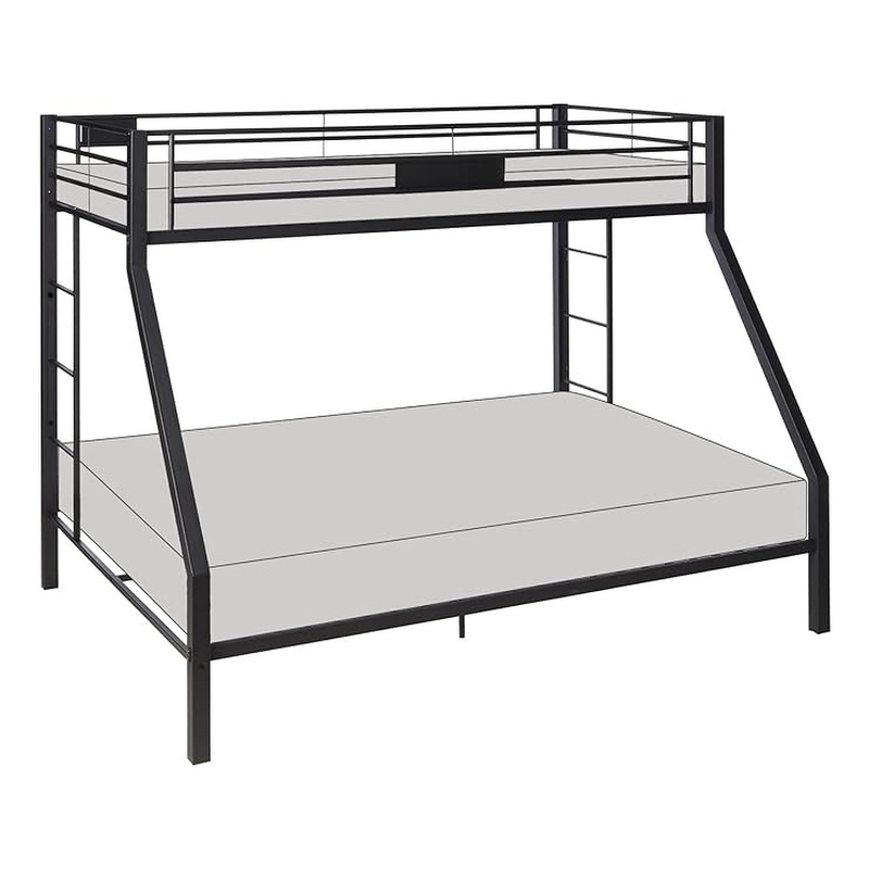 Pemberly Row Frame Twin over Queen Metal Bunk Bed with Ladder in Sandy Black