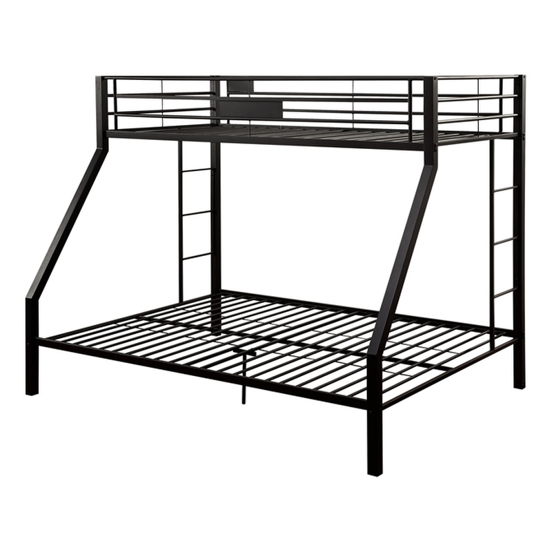 Pemberly Row Frame Twin over Queen Metal Bunk Bed with Ladder in Sandy Black