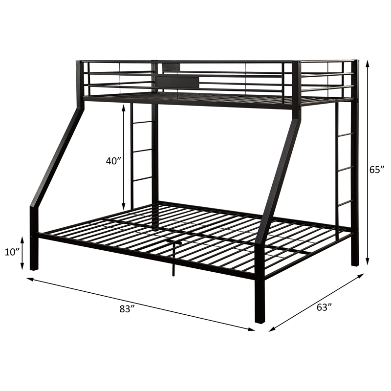 Pemberly Row Frame Twin over Queen Metal Bunk Bed with Ladder in Sandy Black