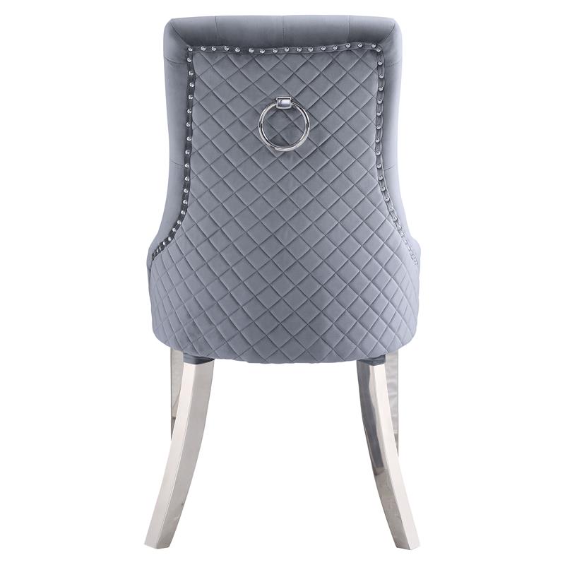 Pemberly Row Tufted Fabric Side Chair in Gray and Mirrored Silver (Set of 2)