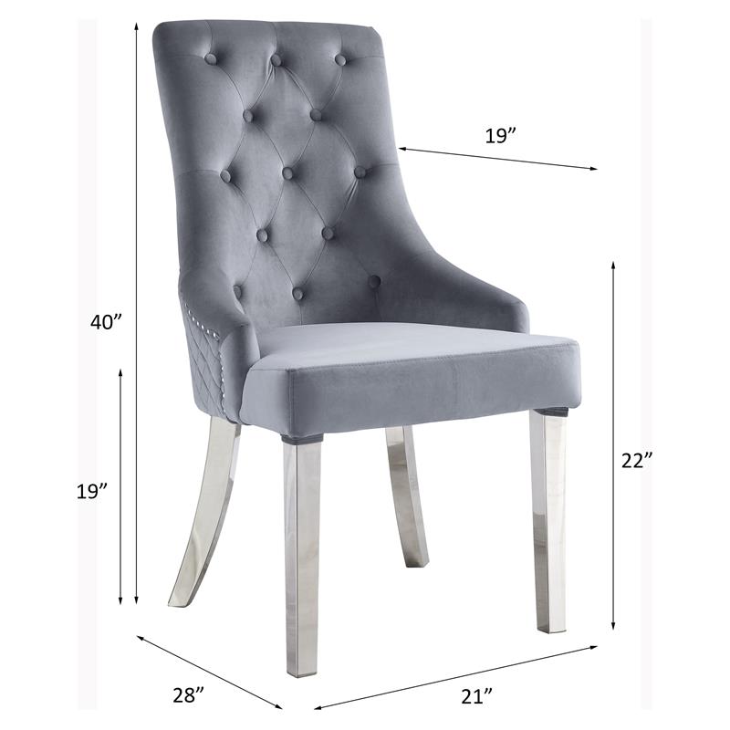 Pemberly Row Tufted Fabric Side Chair in Gray and Mirrored Silver (Set of 2)