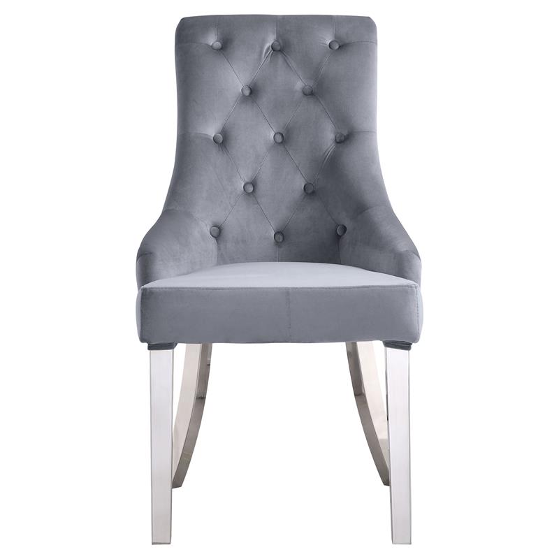 Pemberly Row Tufted Fabric Side Chair in Gray and Mirrored Silver (Set of 2)