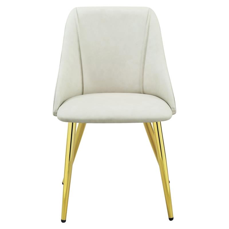Pemberly Row Upholstery Side Chair in White Polyurethane and Gold (Set of 2)