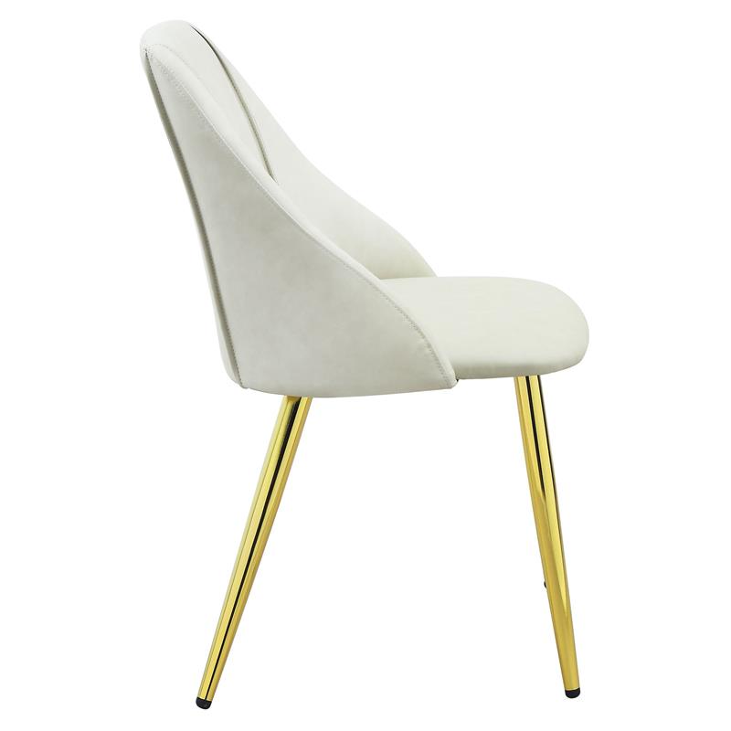 Pemberly Row Upholstery Side Chair in White Polyurethane and Gold (Set of 2)