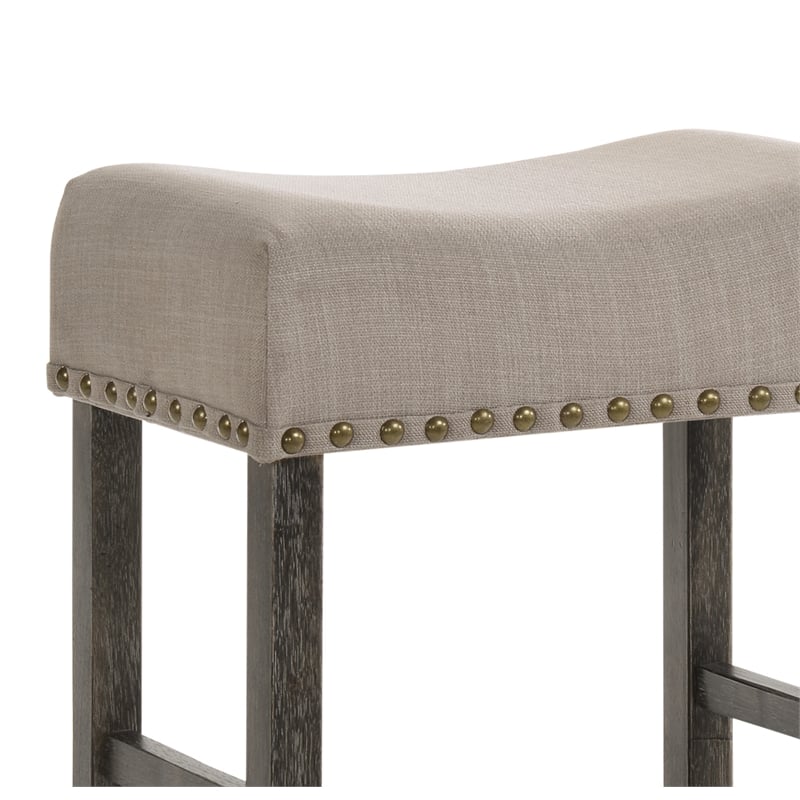 Pemberly Row Counter Height Stool in Tan Linen and Weathered Gray (Set of 2)