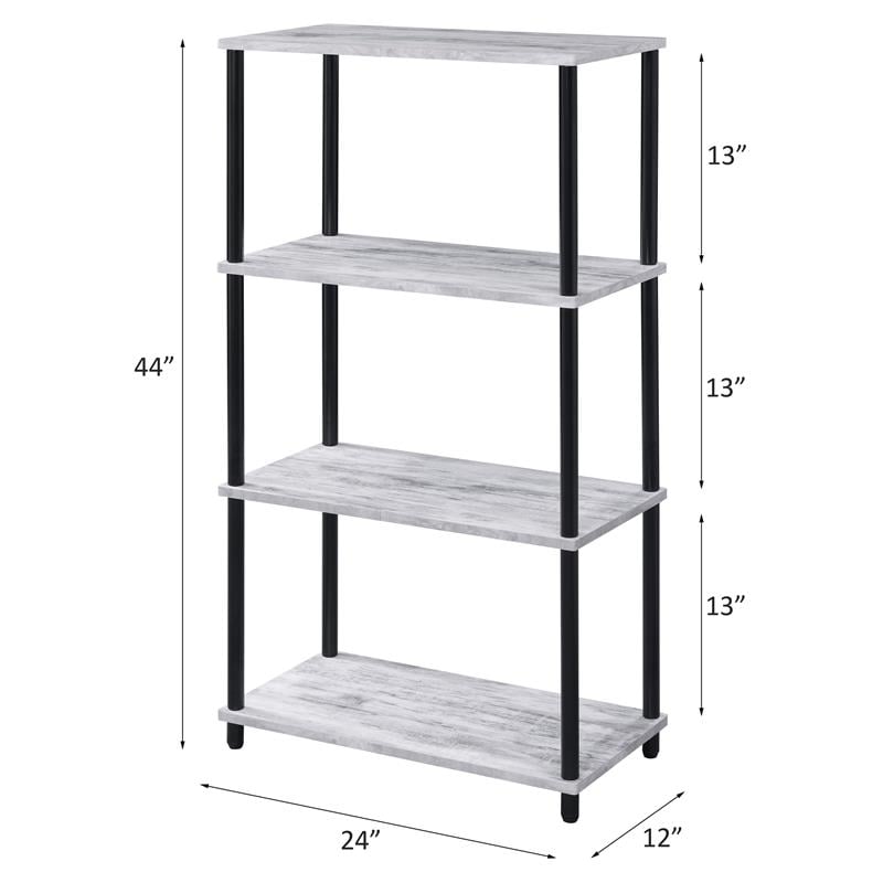 Pemberly Row 4 Wood Shelves Rectangular Bookshelf in Antique White and Black
