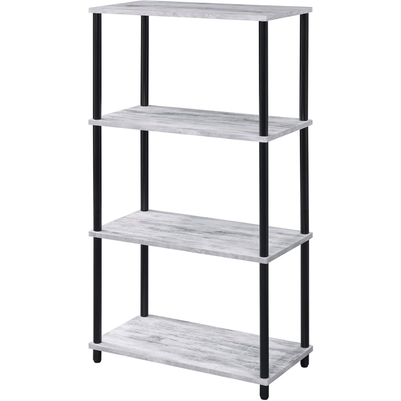 Pemberly Row 4 Wood Shelves Rectangular Bookshelf in Antique White and Black