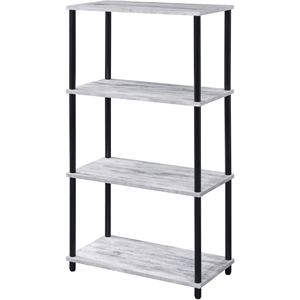 Pemberly Row 4 Wood Shelves Rectangular Bookshelf in Antique White and Black