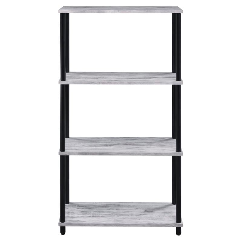 Pemberly Row 4 Wood Shelves Rectangular Bookshelf in Antique White and Black