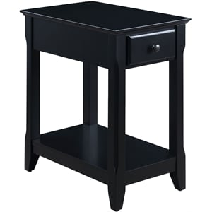 Pemberly Row Wood Accent Table with Storage Drawer and 1 Tier Shelf in Black