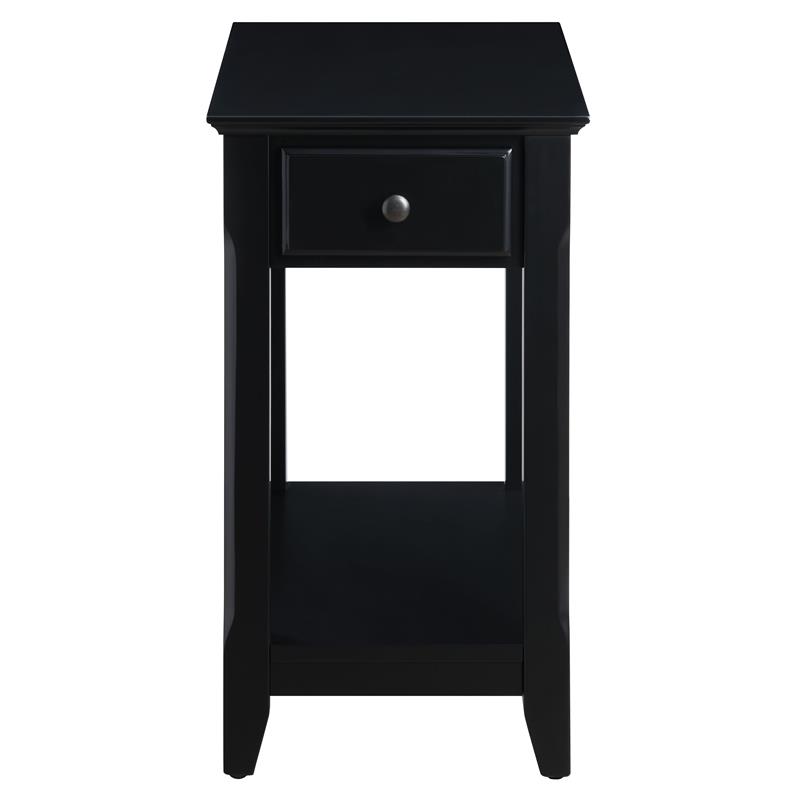 Pemberly Row Wood Accent Table with Storage Drawer and 1 Tier Shelf in Black
