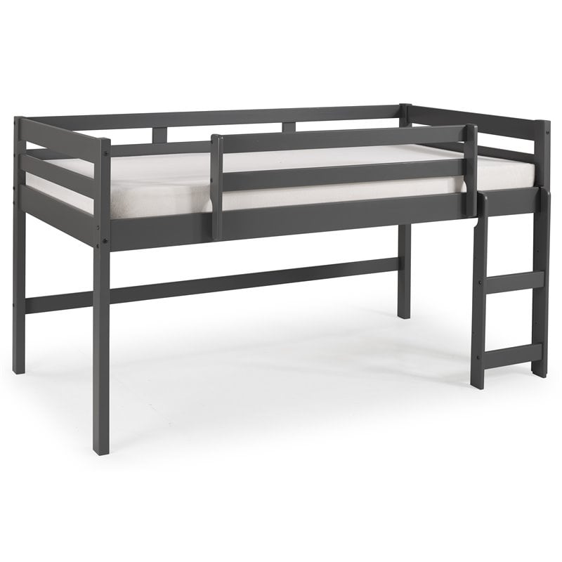 Pemberly Row Twin Wood Loft Bed with Guard Rail and Reversible Ladder in Gray