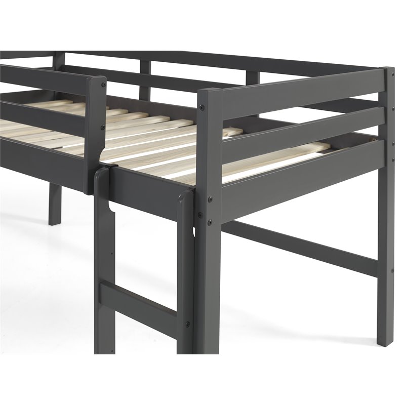 Pemberly Row Twin Wood Loft Bed with Guard Rail and Reversible Ladder in Gray