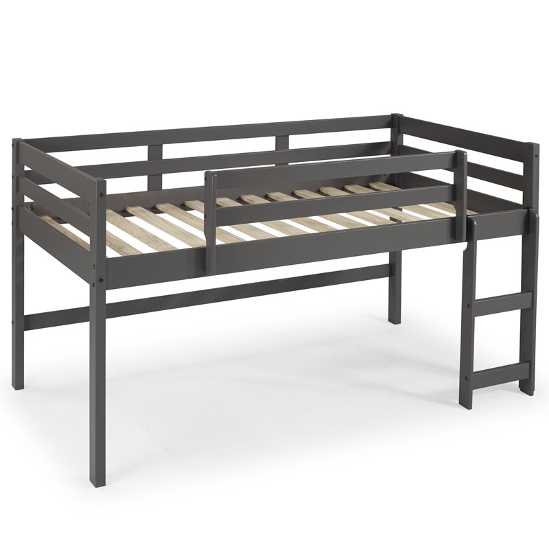 Pemberly Row Twin Wood Loft Bed with Guard Rail and Reversible Ladder in Gray