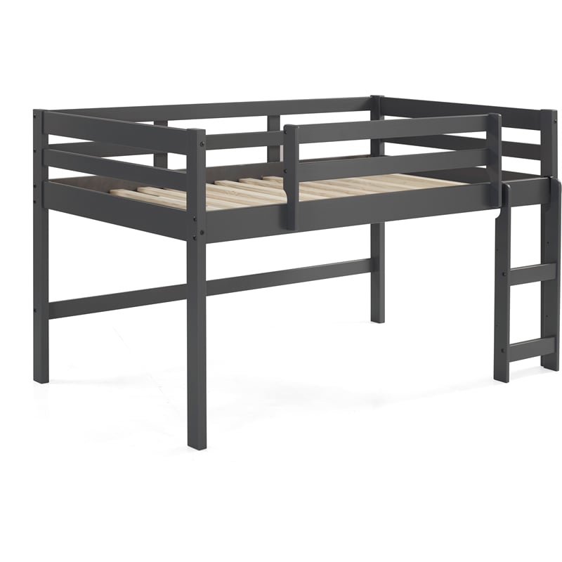 Pemberly Row Twin Wood Loft Bed with Guard Rail and Reversible Ladder in Gray