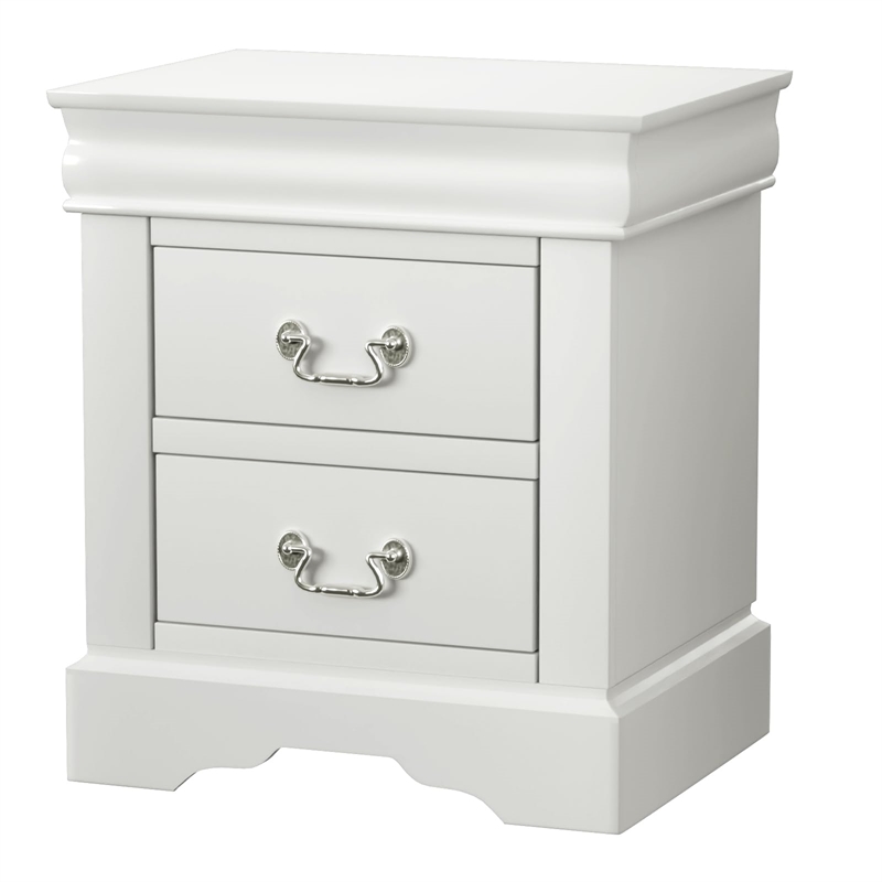 Pemberly Row Contemporary Nightstand with Brushed Nickel Metal Handle in White