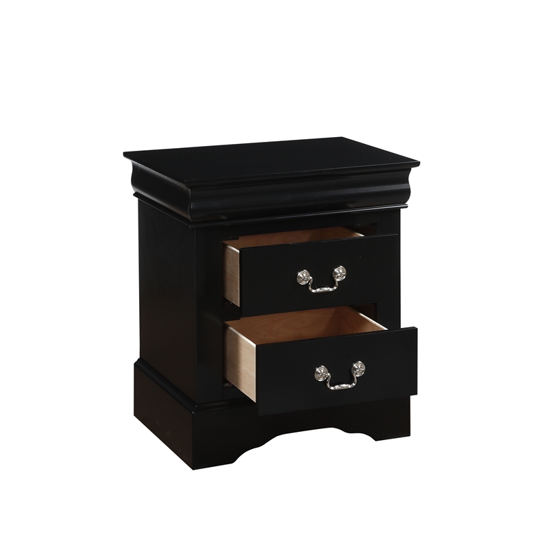 Pemberly Row Contemporary Nightstand with Brushed Nickel Metal Handle in Black