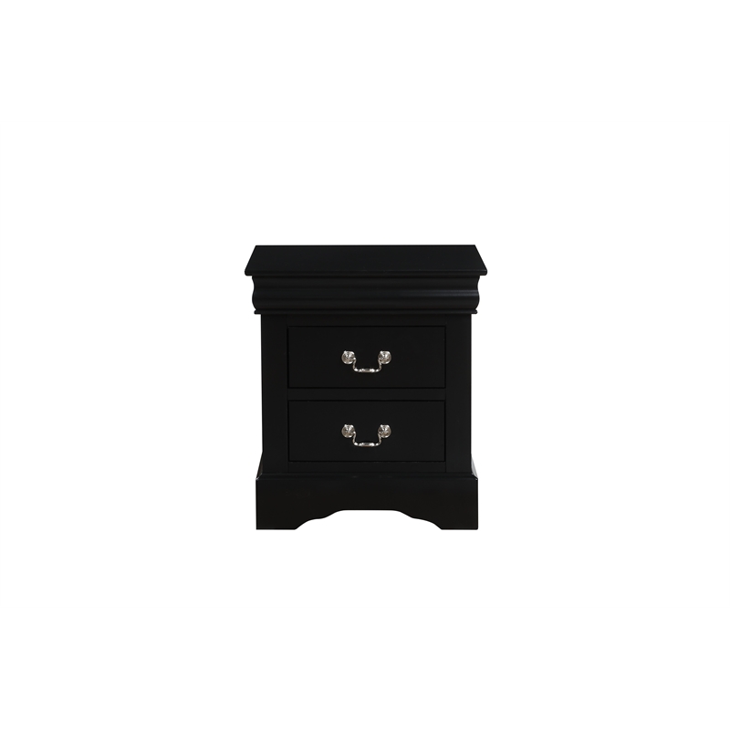 Pemberly Row Contemporary Nightstand with Brushed Nickel Metal Handle in Black