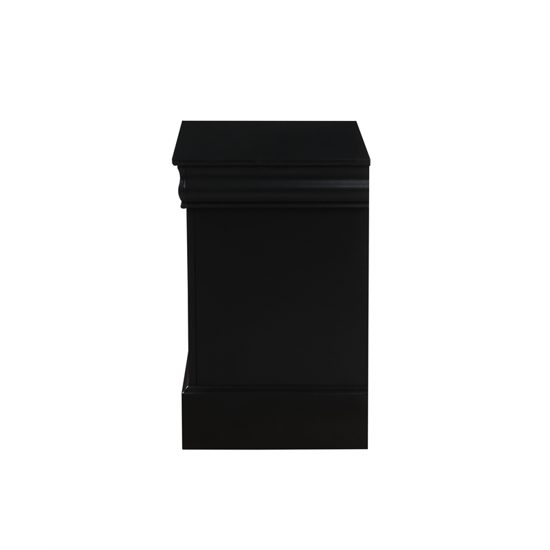 Pemberly Row Contemporary Nightstand with Brushed Nickel Metal Handle in Black
