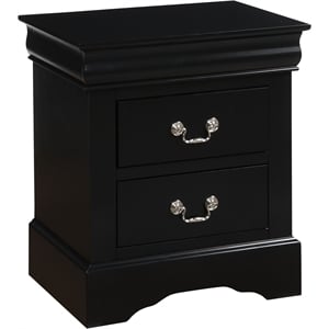 Pemberly Row Contemporary Nightstand with Brushed Nickel Metal Handle in Black