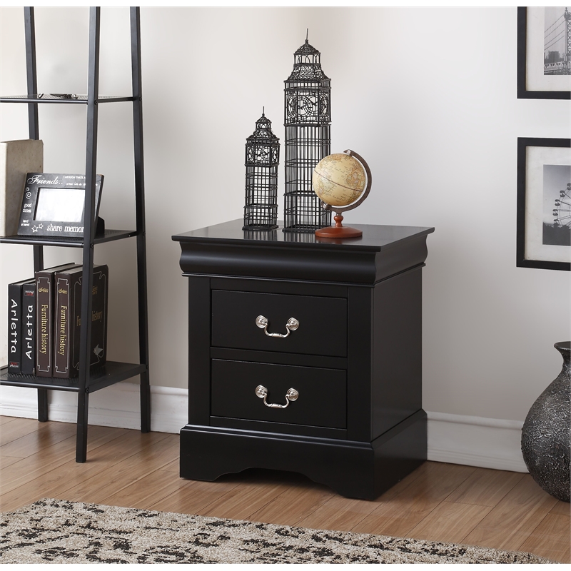 Pemberly Row Contemporary Nightstand with Brushed Nickel Metal Handle in Black