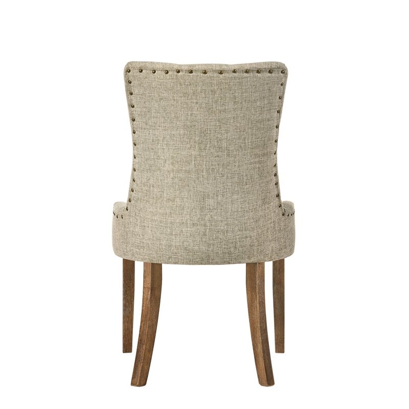 Pemberly Row Fabric Tufted Nail-head Trim Side Chair in Beige and Salvaged Oak
