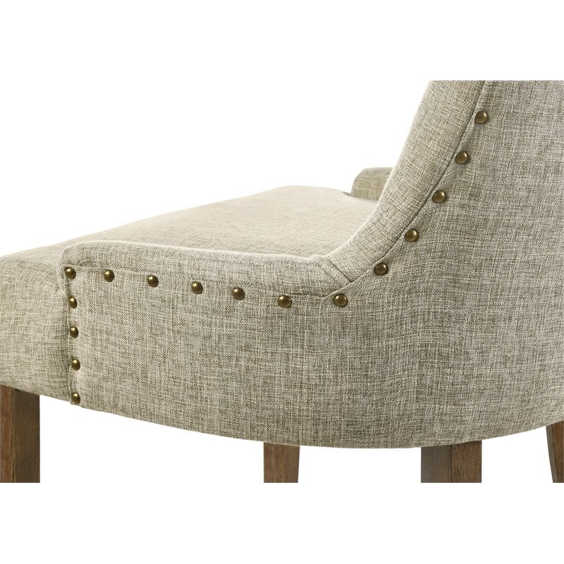 Pemberly Row Fabric Tufted Nail-head Trim Side Chair in Beige and Salvaged Oak