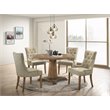 Pemberly Row Fabric Tufted Nail-head Trim Side Chair in Beige and Salvaged Oak