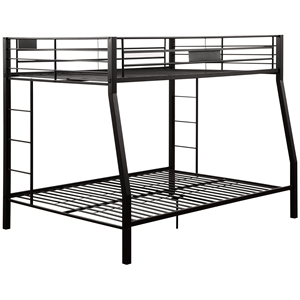 Pemberly Row Metal Frame Full XL over Queen Bunk Bed with Ladder in Sandy Black