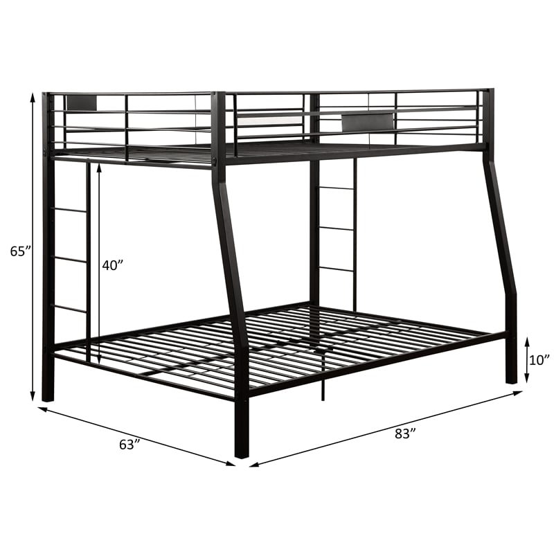 Pemberly Row Metal Frame Full XL over Queen Bunk Bed with Ladder in Sandy Black