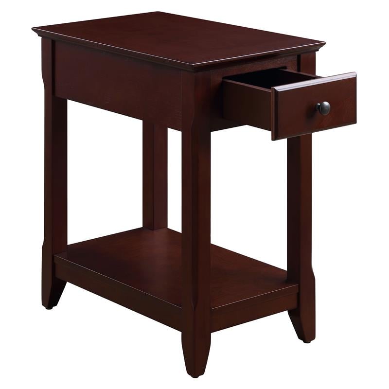 Pemberly Row Wood Accent Table with Storage Drawer and 1 Tier Shelf in Espresso