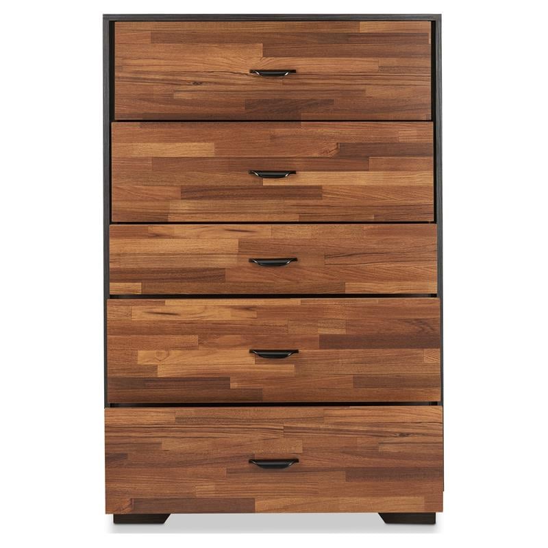 Pemberly Row Wood Rectangular Chest with 5 Storage Drawers in Walnut & Espresso
