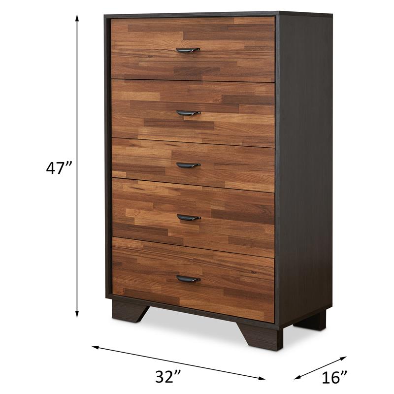 Pemberly Row Wood Rectangular Chest with 5 Storage Drawers in Walnut & Espresso