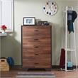 Pemberly Row Wood Rectangular Chest with 5 Storage Drawers in Walnut & Espresso