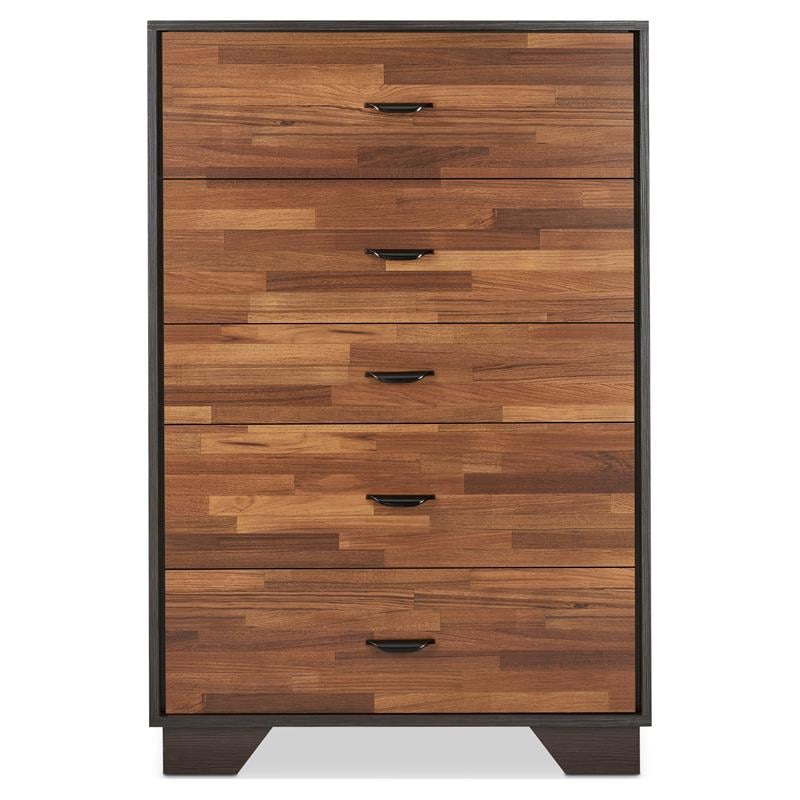 Pemberly Row Wood Rectangular Chest with 5 Storage Drawers in Walnut & Espresso