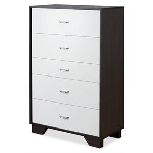 Pemberly Row Wood Rectangular Chest with 5 Storage Drawers in White and Espresso