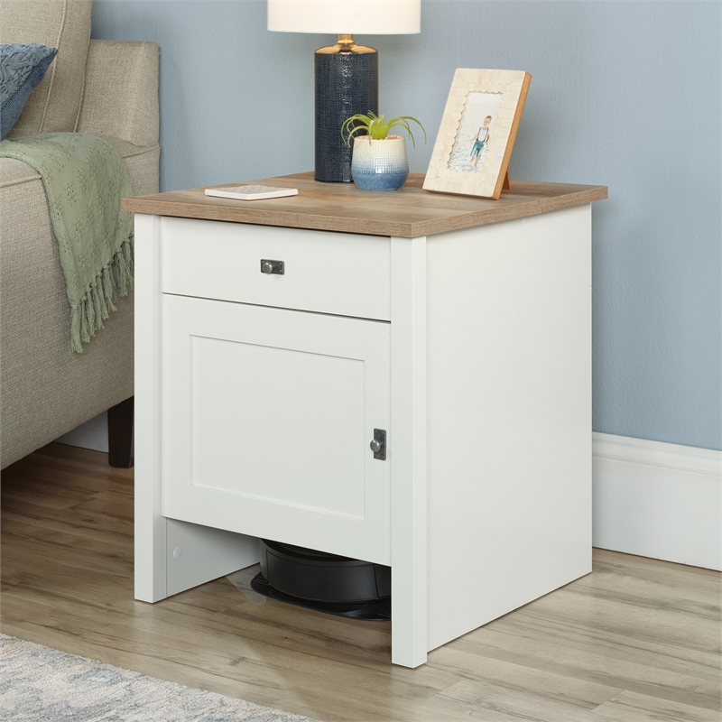 Pemberly Row Engineered Wood BotStop Side Table in Soft White Finish