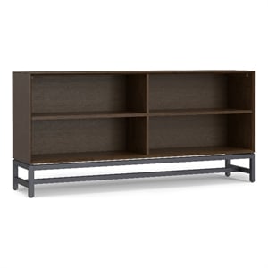Pemberly Row SOLID HARDWOOD 30x64&quot Modern Low Wide Bookcase in Walnut Brown