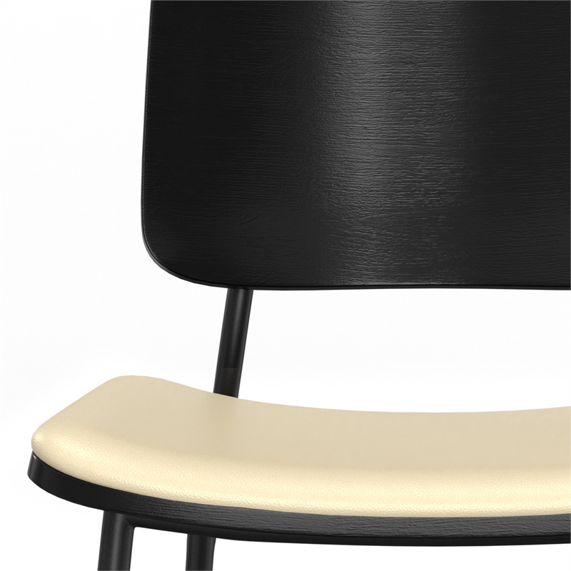 Pemberly Row Modern Urban Dining Chair (Set of 2) in Cream Vegan Faux Leather