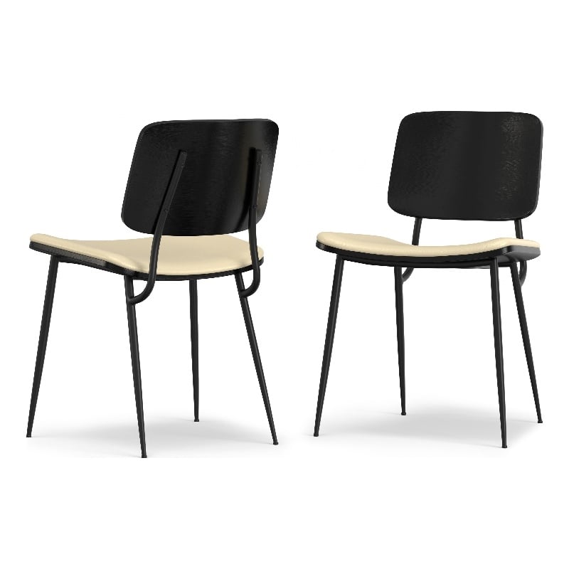 Pemberly Row Modern Urban Dining Chair (Set of 2) in Cream Vegan Faux Leather
