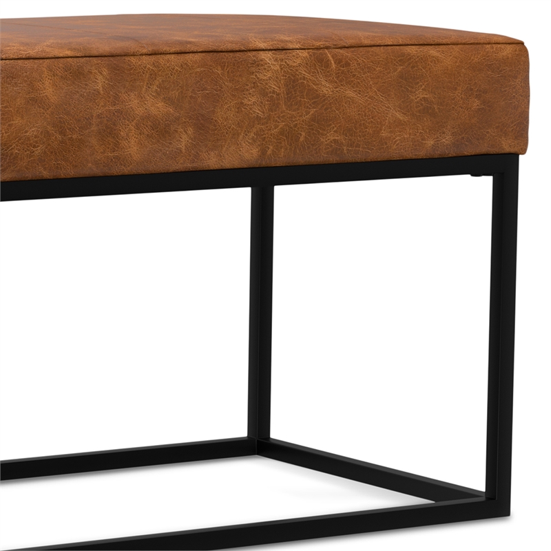 Pemberly Row 56 inch Wide Modern Rectangle Ottoman Bench in Tan Genuine Leather