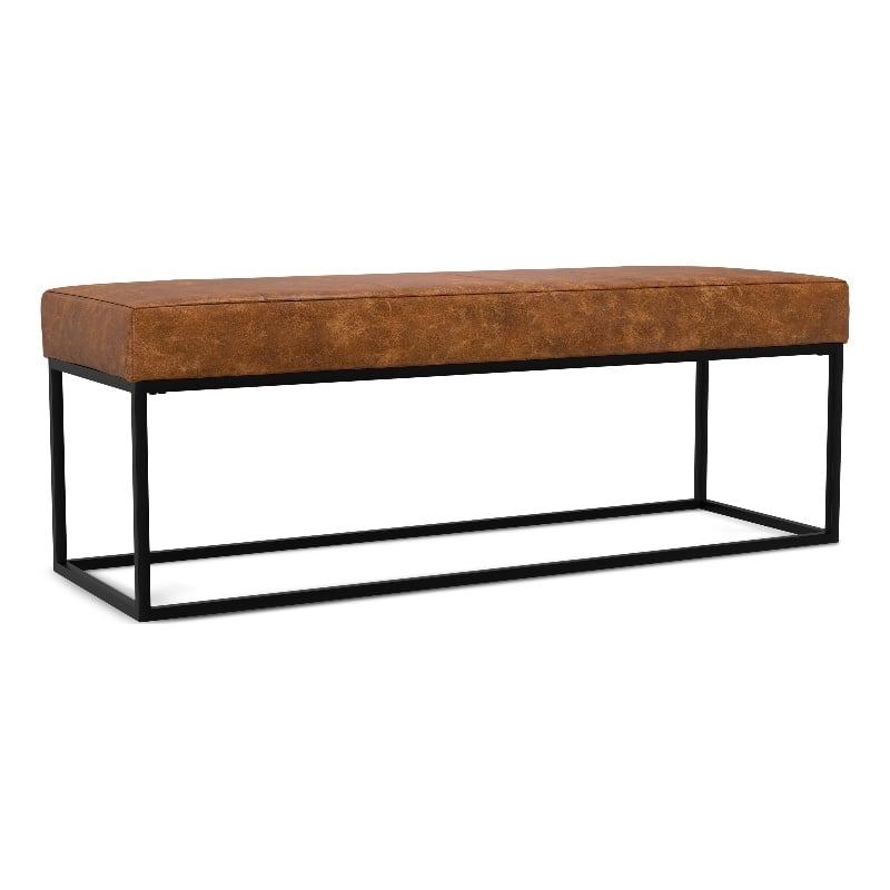 Pemberly Row 56 inch Wide Modern Rectangle Ottoman Bench in Tan Genuine Leather