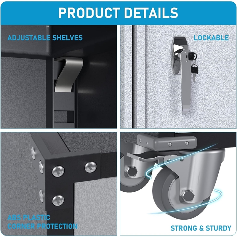 Pemberly Row Metal Storage Cabinet on Wheels for Garage and Office