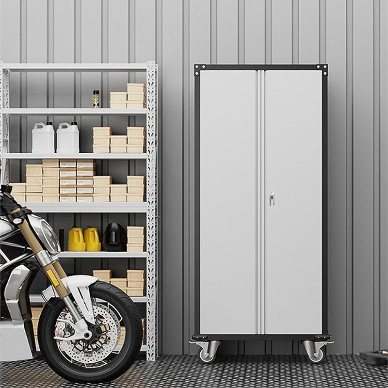 Pemberly Row Metal Storage Cabinet on Wheels for Garage and Office