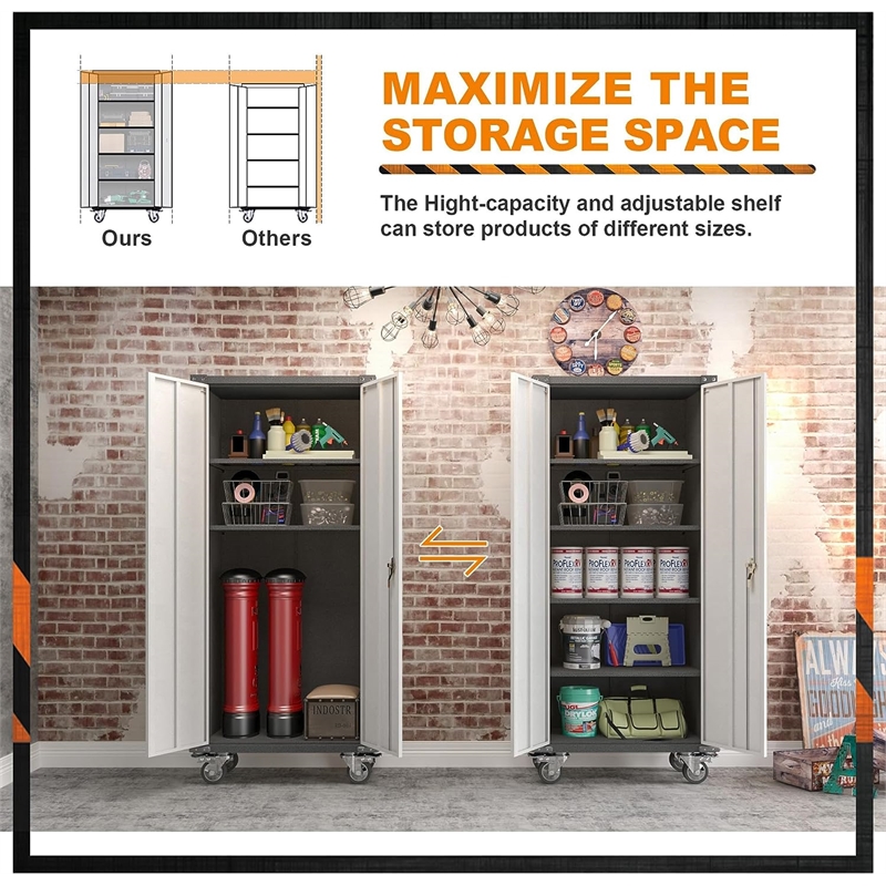 Pemberly Row Metal Storage Cabinet on Wheels for Garage and Office