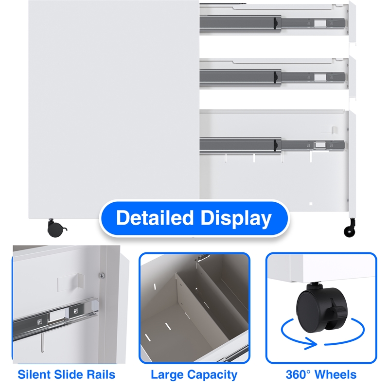 Pemberly Row Mobile Office FIle Cabinet with 3 Drawers Fully Assembled