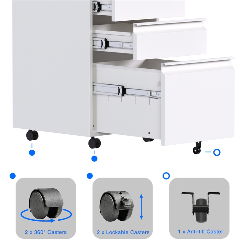 Pemberly Row Mobile Office FIle Cabinet with 3 Drawers Fully Assembled