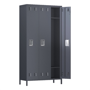 Pemberly Row Metal Locker with 3 Door for School and Employee Dark Gray